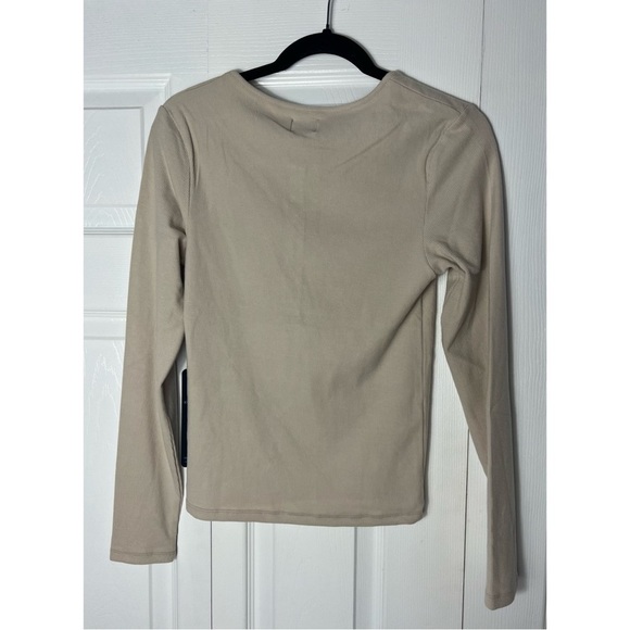 Kuwalla Cafe Latte Beige Ribbed Knit Henley Long Sleeve Top Stretch Size Large - Picture 5 of 5